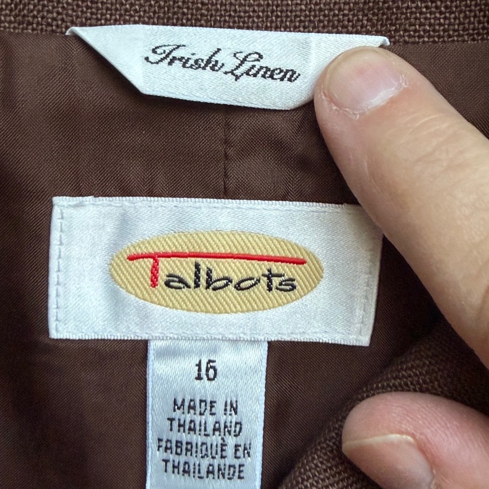 Talbots‎ Irish Linen Safari Field Jacket Womens 16 Chocolate Brown Utilty Blazer - Picture 3 of 11